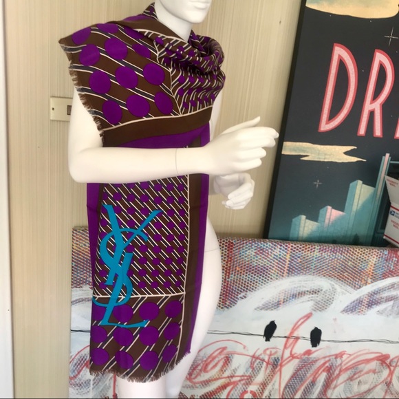 YSL Oversized Vintage Silk Oblong 66” x 18” - Picture 4 of 8